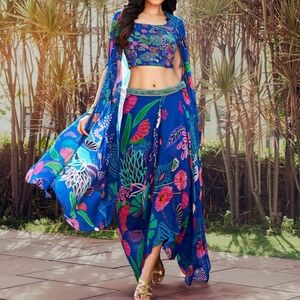*Brand New* Vibrant Blue Floral Indo-western Outfit